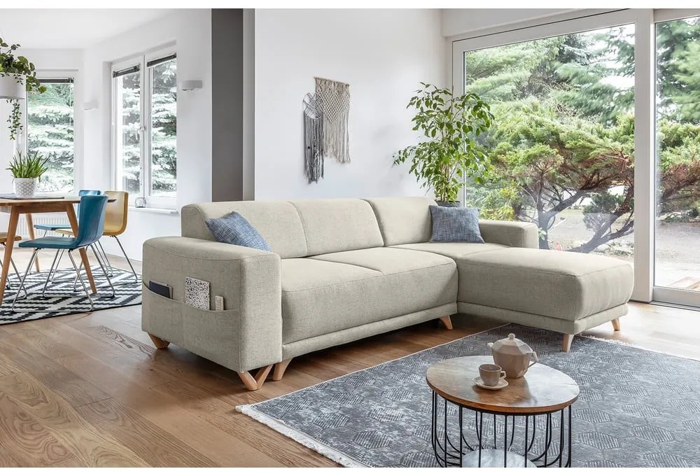 Bézs kinyitható-tárolóhelyes sarokkanapé Classy Sophie – Miuform