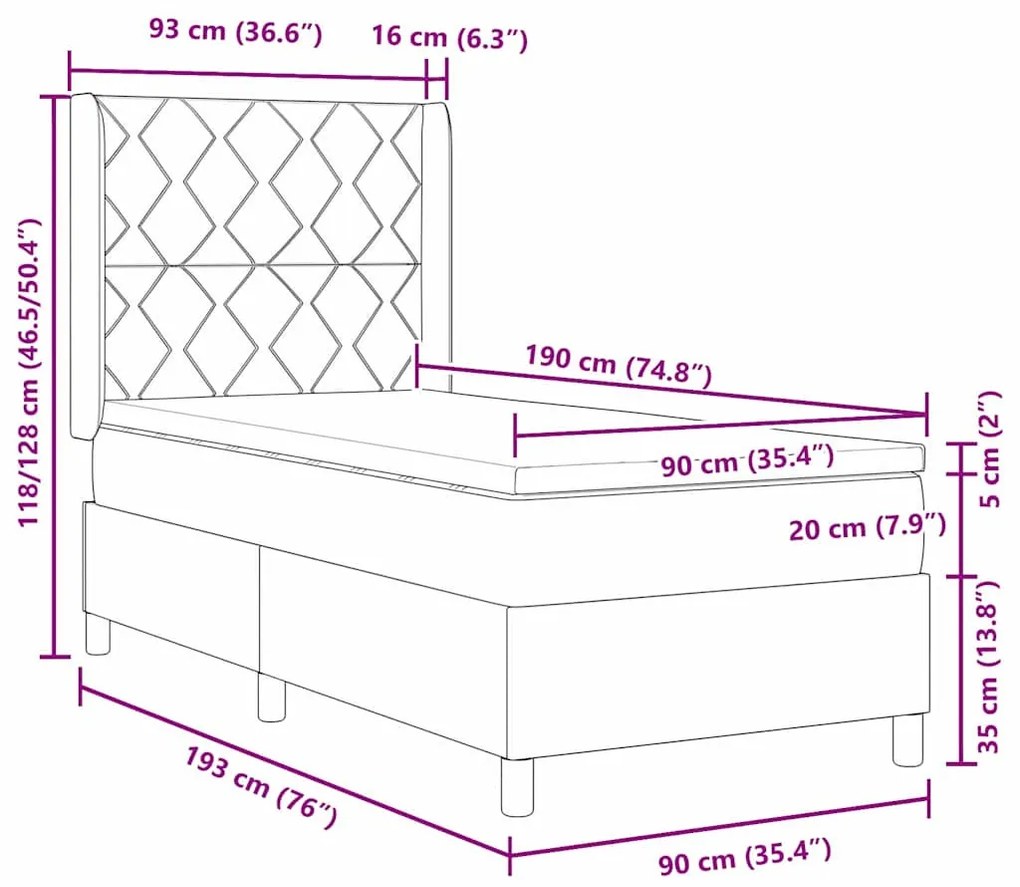 Box Spring ágy matracmal fejtámlával Kék 90 x 190 cm szövet
