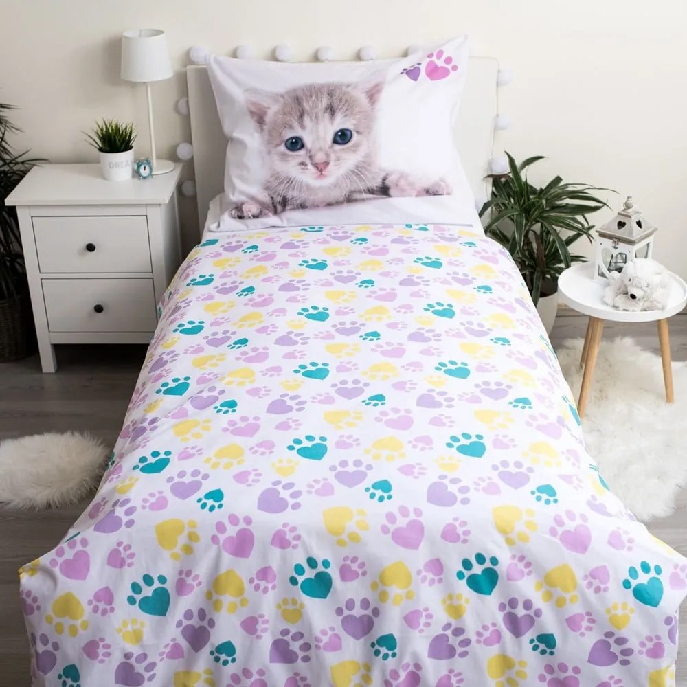Fehér egyszemélyes pamut gyerek ágyneműhuzat 140x200 cm Kitten "Colour" – Jerry Fabrics