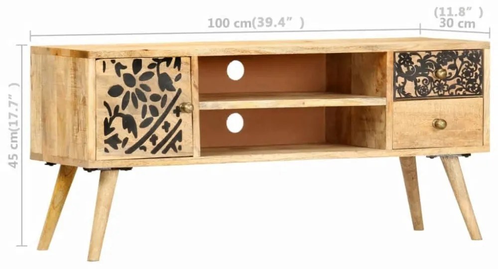 tömör mangófa TV-szekrény 100 x 30 x 45 cm