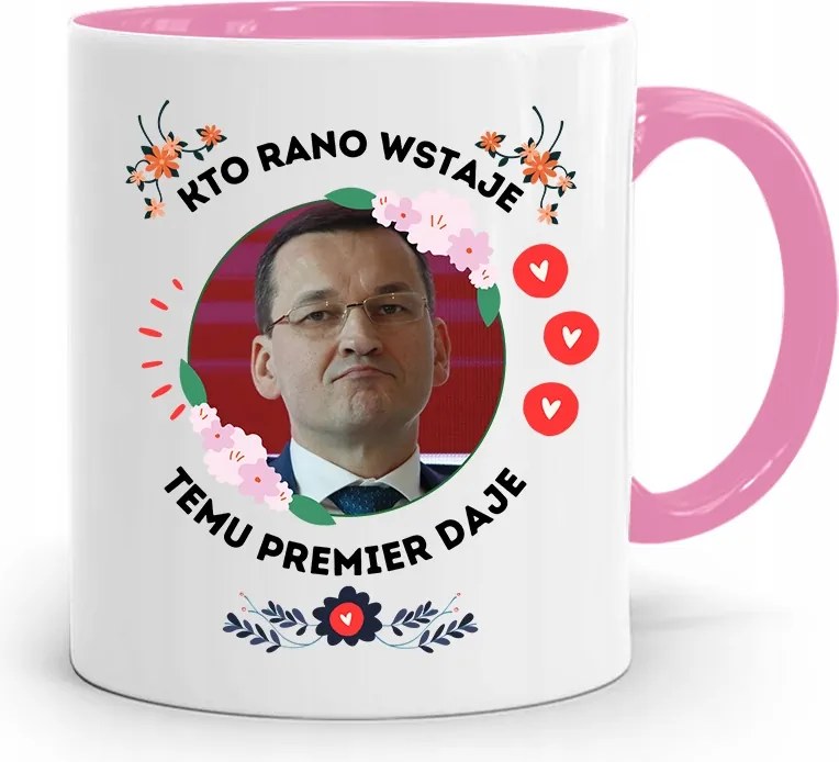 Rózsaszín Politikai Bögre Mateusz Morawiecki Miniszterelnök fényképes nyomtatással