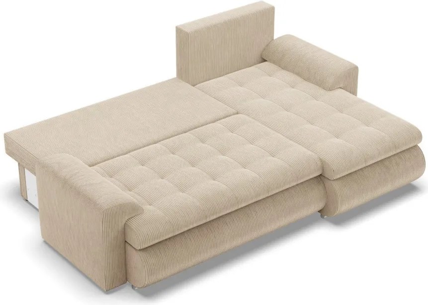 Tokio sarokkanapé, 2 ágyneműtartóval, kordbársony, jobboldali, bézs