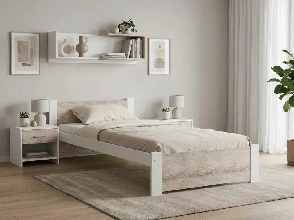 Ágy IKAROS 80 x 200 cm, fehér/sonoma tölgy Ágyrács: Léces ágyrács, Matrac: Coco Maxi 20 cm matrac
