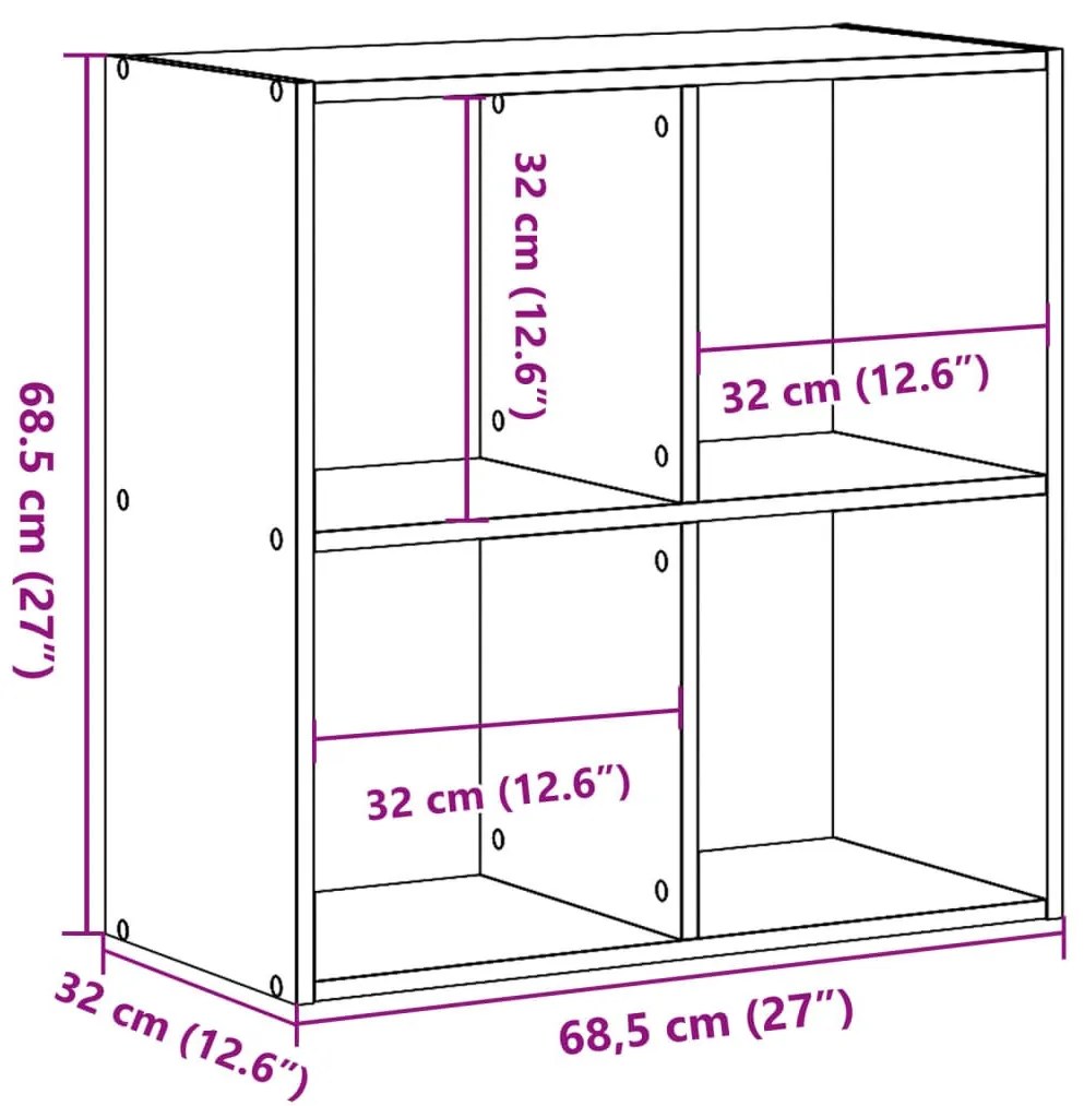 fekete szerelt fa könyvespolc 68,5 x 32 x 68,5 cm