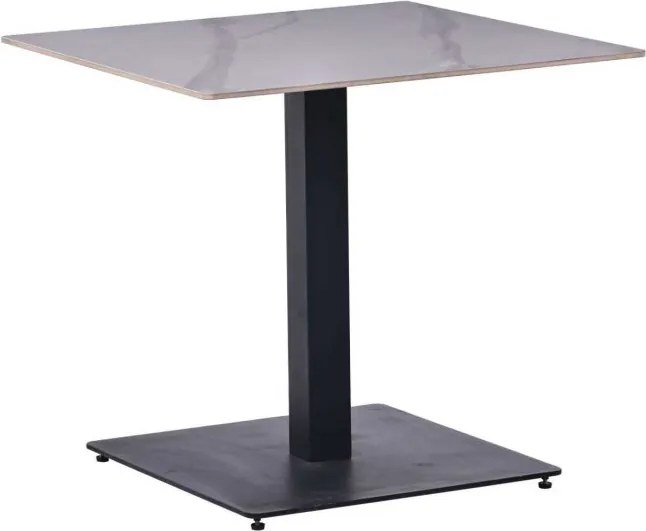 Bisztróasztal világosszürke márványhatású szinterezett kerámia lappal, 70×70 cm méretben