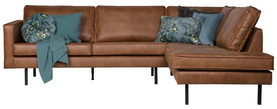 Barna bőrutánzat sarokkanapé (jobb oldali-L alakú) Rodeo – WOOOD