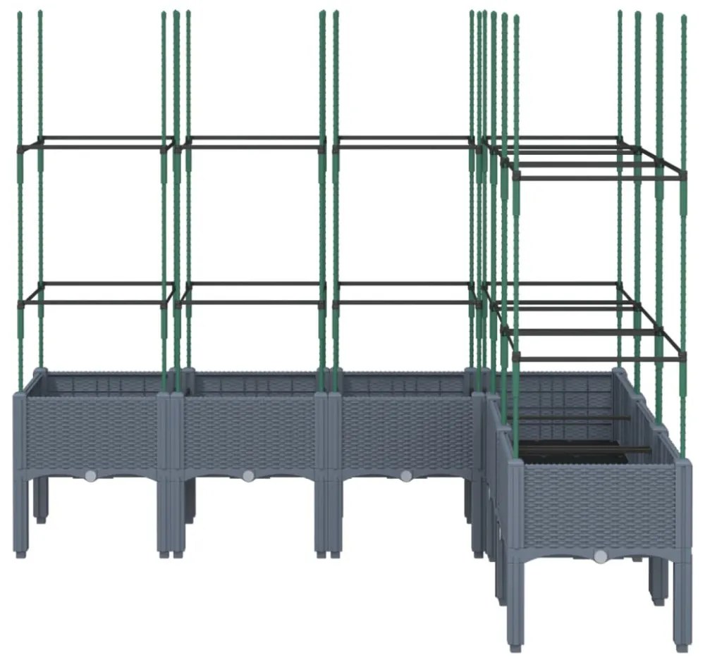 szürke PP rácsos kerti ültetőláda 160 x 120 x 142,5 cm