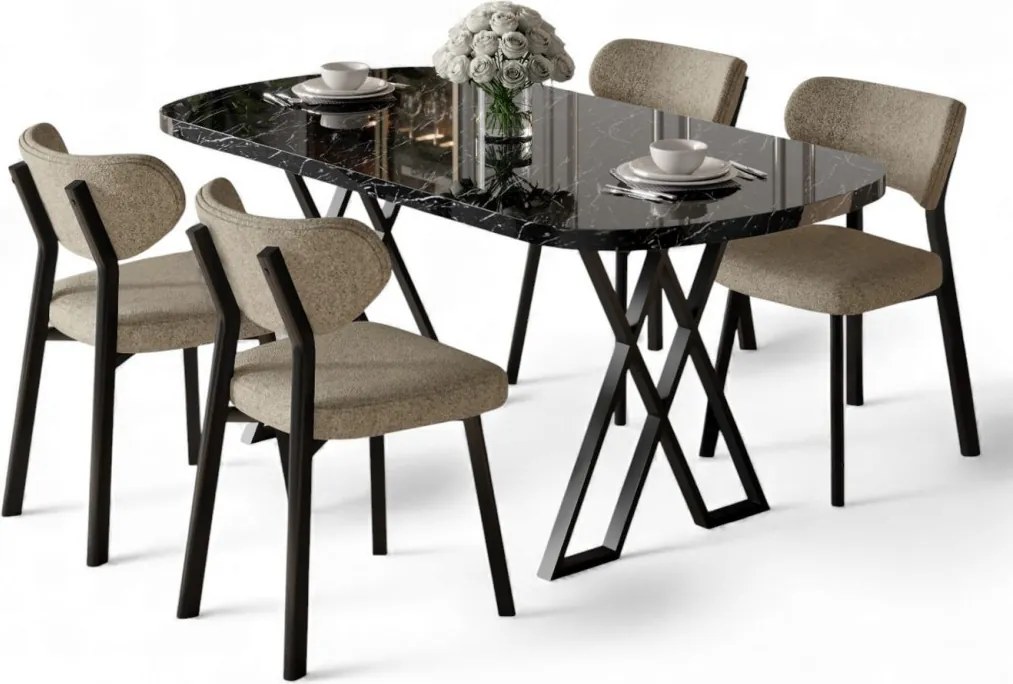 Axton étkezőgarnitúra, fekete márvány-cappuccino, 168 cm – TR240CHR2706