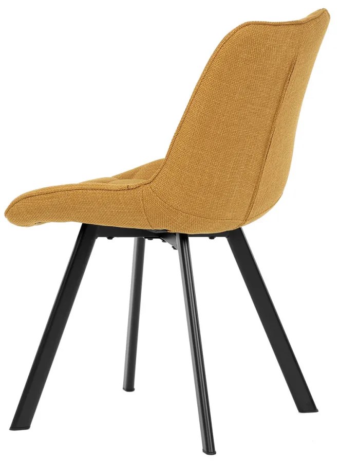 Scaun de dining tapițat cu țesătură galbenă, cu picioare metalice. HC-465