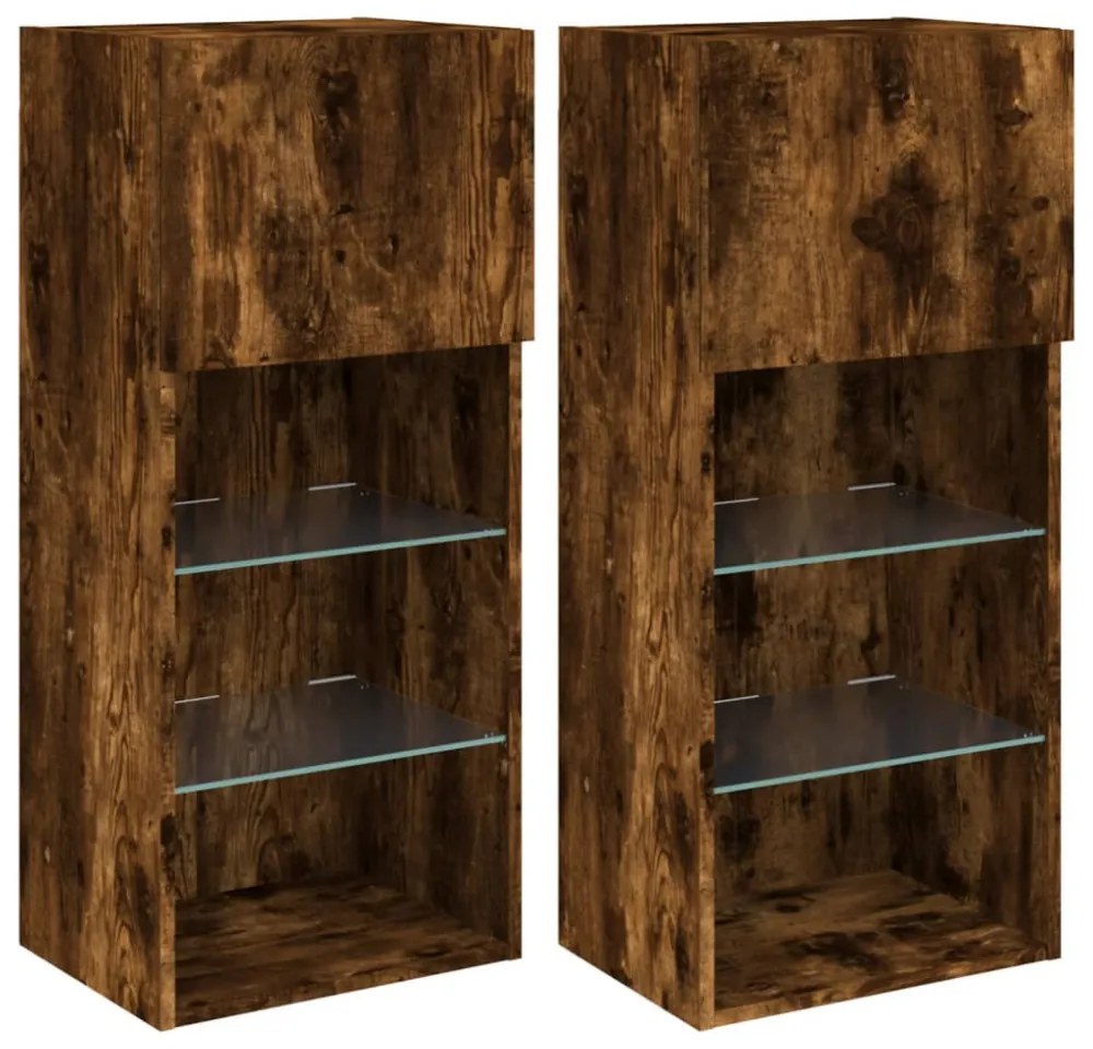 2 db füstös tölgy színű TV-szekrény LED-ekkel 40,5 x 30 x 90 cm