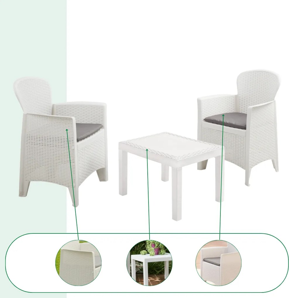 Kerti garnitúra AKITA, 3 részes, fehér I.P.A.E-Progarden