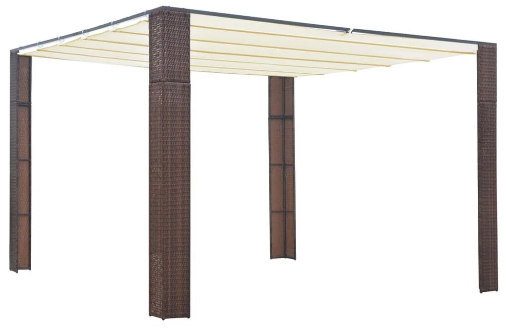 barna és krémszínű polyrattan pavilon tetővel 300x300x200 cm