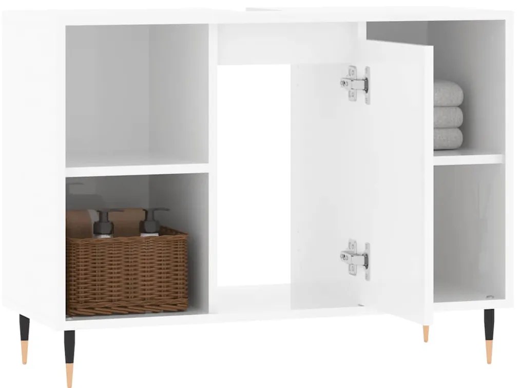 magasfényű fehér szerelt fa fürdőszobaszekrény 80 x 33 x 60 cm