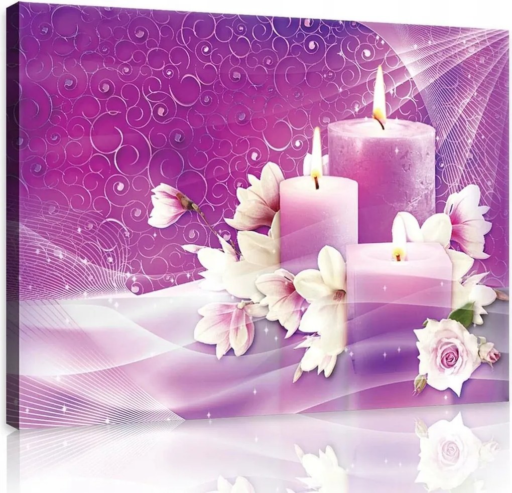 Vászonkép 80x60 Levendula nyugalom Virágok gyertyák skandináv stílus