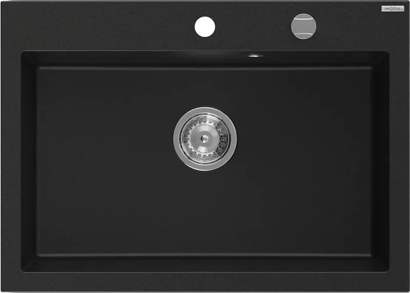 Mexen Elix 1-medencés gránit mosogató 700 x 500 mm, fekete, króm szifon - 6526701005-77