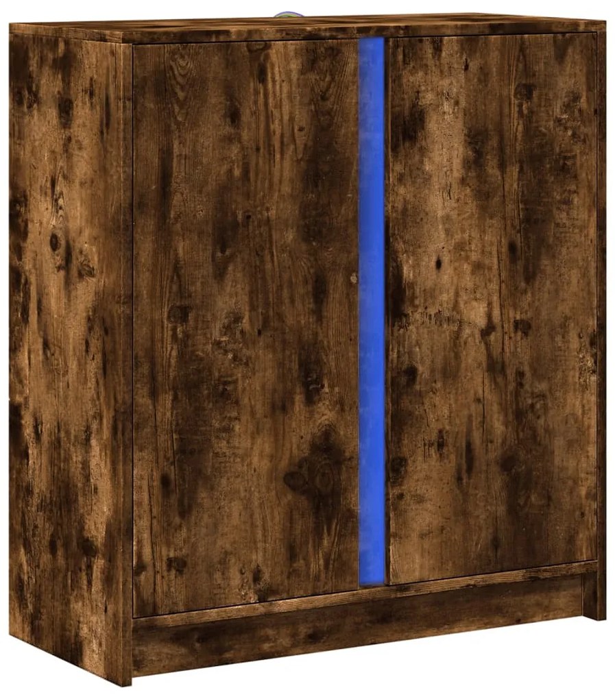 füstös tölgy szerelt fa tálalószekrény LED-del 77 x 34 x 85 cm
