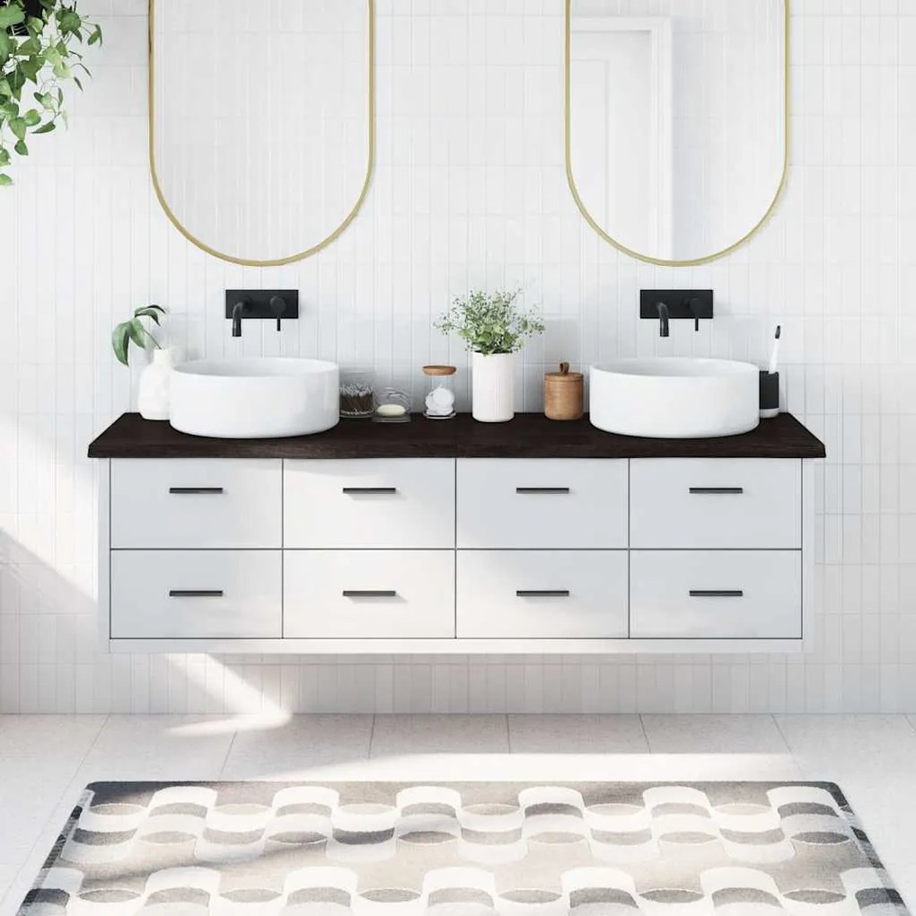 sötétbarna kezelt tömör fa fürdőszobai pult 180x60x(2-4) cm