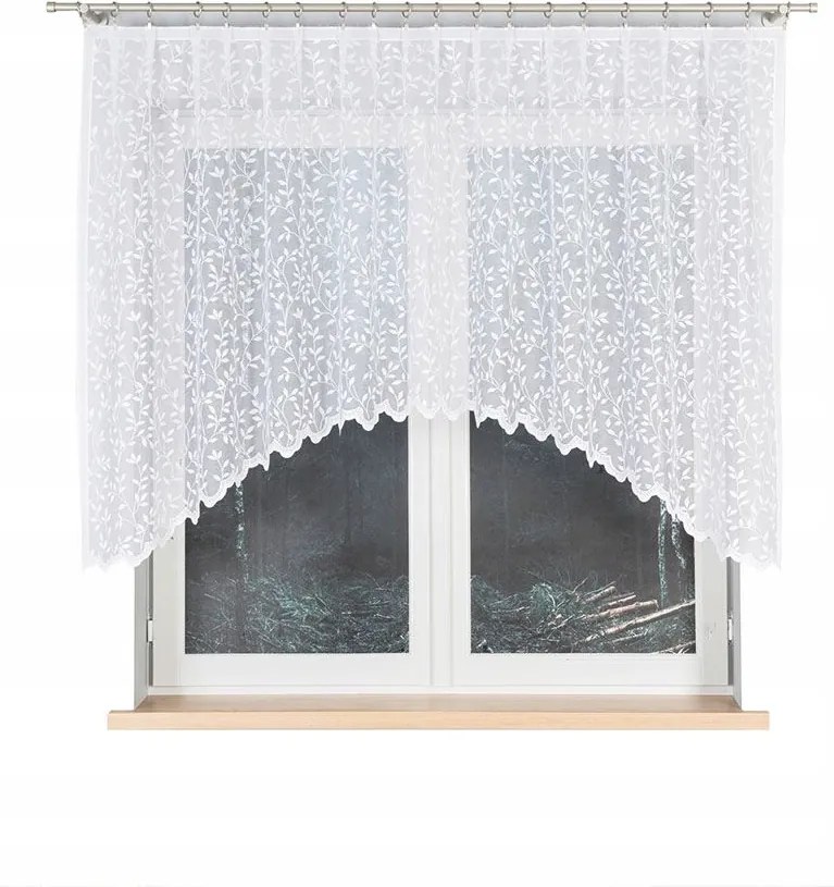 Kész függöny a konyhába levélmintás függöny fehér modern 250x120cm Zsuzsanna