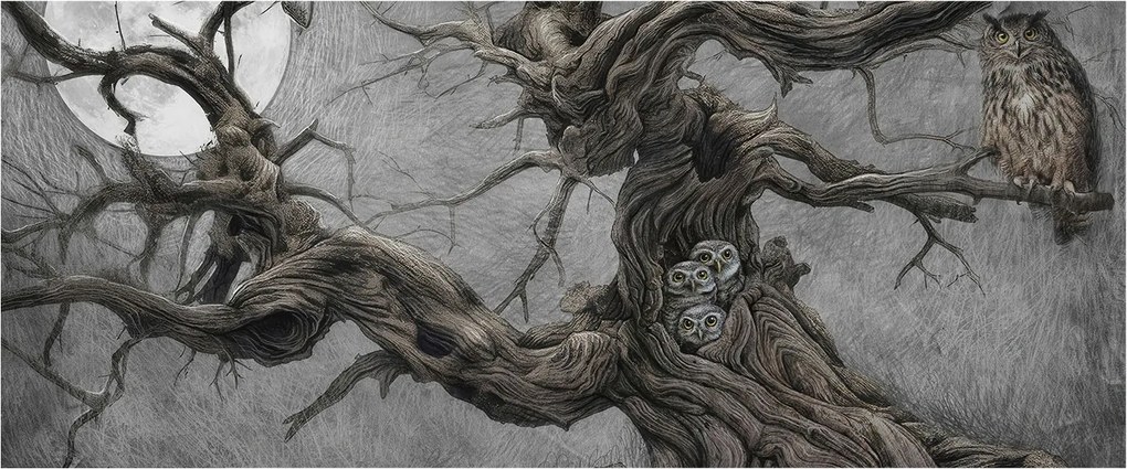 Flizelina fotótapéta Nappaliba és Hálószobába Rejtélyes bagoly 250x104