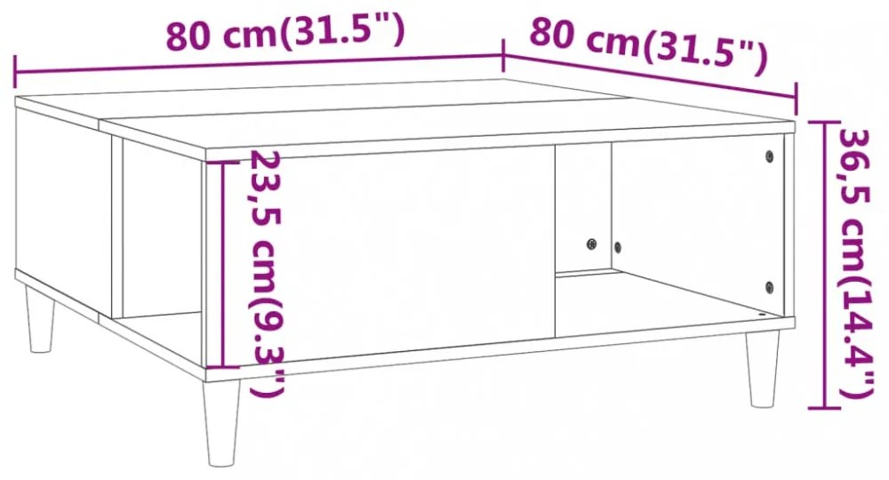 betonszürke szerelt fa dohányzóasztal 80x80x36,5 cm