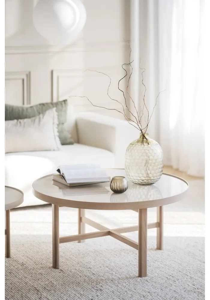 Natúr színű kerek dohányzóasztal kerámia asztallappal 90x90 cm Marsden – Rowico