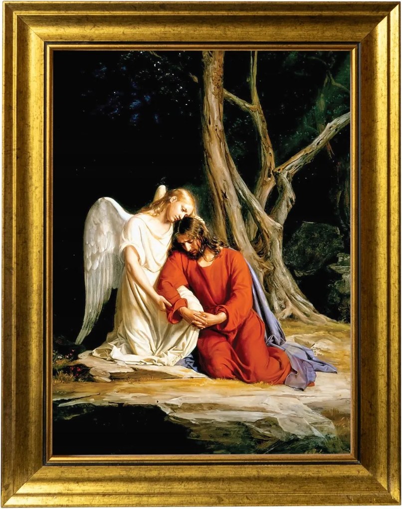 Jézus Az Angyallal Vászonkép Arany Modern Keretben 30X40