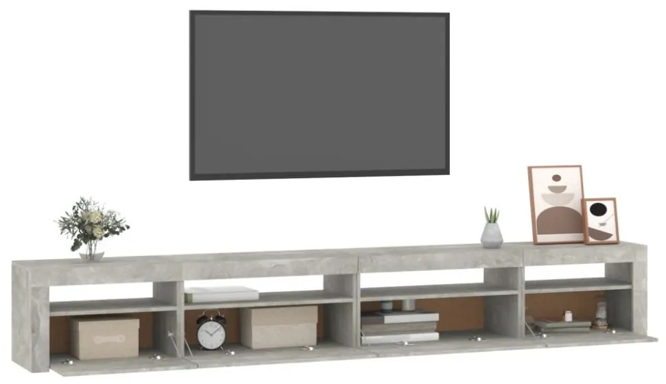 betonszürke TV-szekrény LED lámpákkal 270x35x40 cm