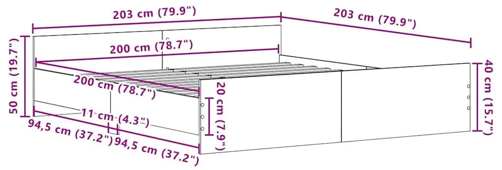 Ágykeret fejtámlával kézműves tölgy 200 x 200 cm Faanyag