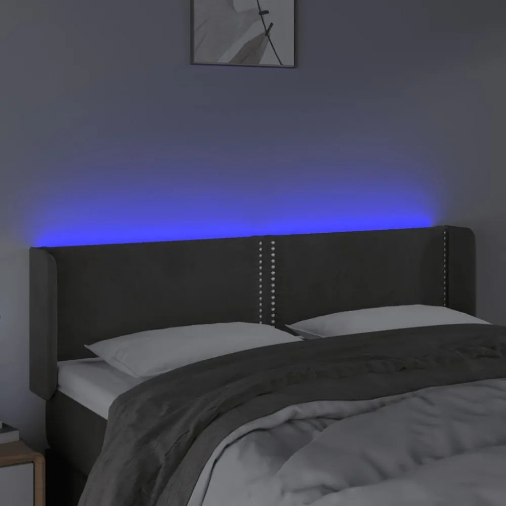 sötétszürke bársony LED-es fejtámla 147 x 16 x 78/88 cm