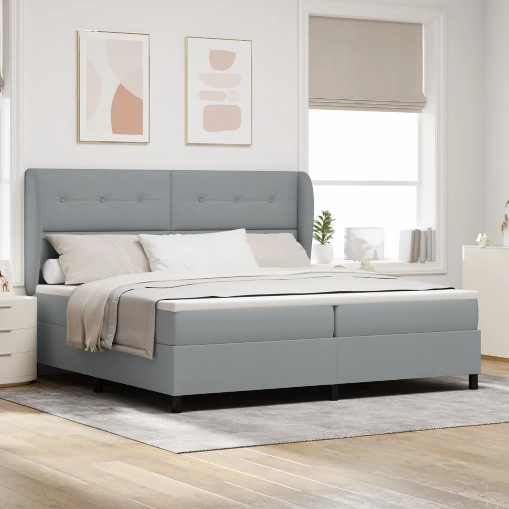 Boxspringágy Mattal - Világosszürke, 200x200 cm, Szövet