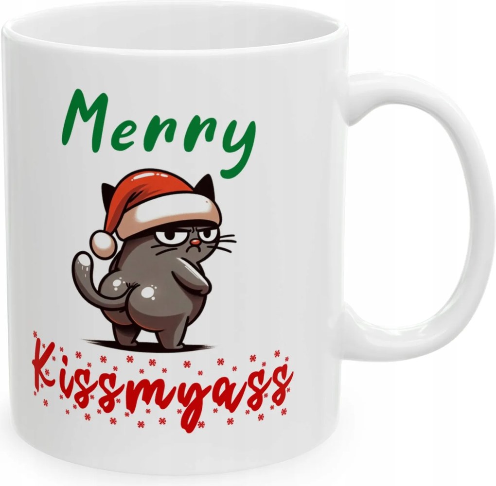 Karácsonyi bögre nyomtatott macska Ajándék Boldog Csók...Merry KissMyAss