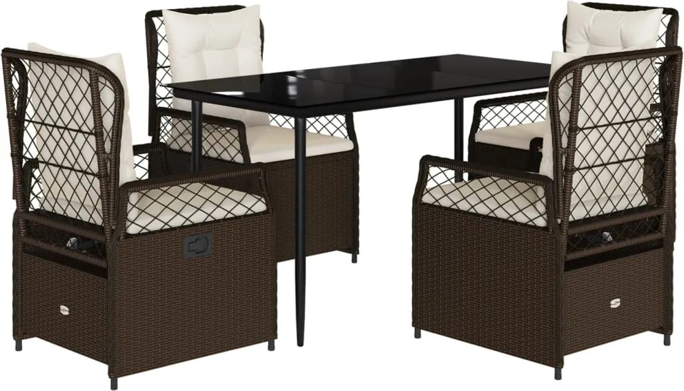 vidaXL 5 részes barna polyrattan kerti étkezőgarnitúra párnákkal