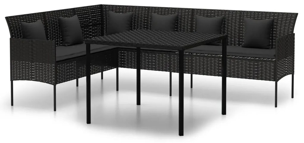 2 részes fekete polyrattan kerti étkezőgarnitúra párnával