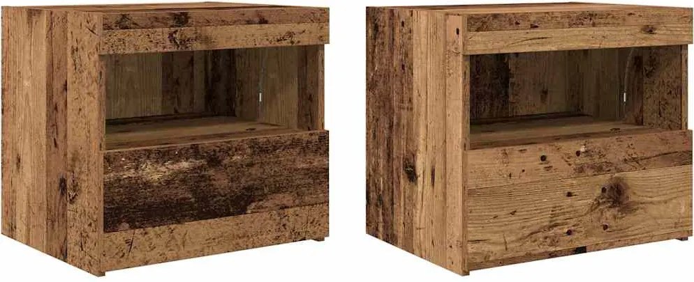 vidaXL Éjjeliszekrény fiókkal 2 pcs Öreg fa 50 x 40 x 45 cm Faanyag