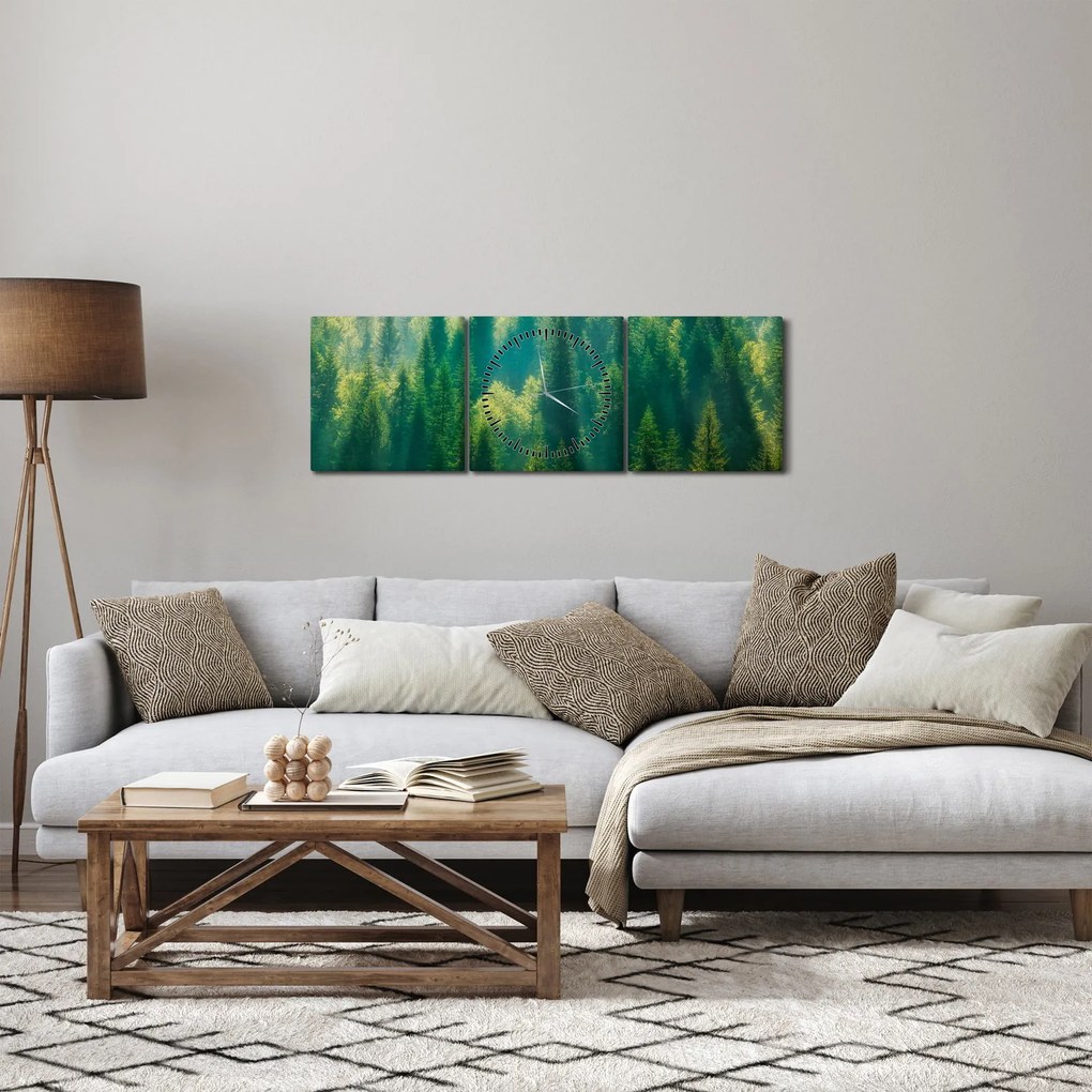 Kép - fenyőerdő (órával) (90x30 cm)
