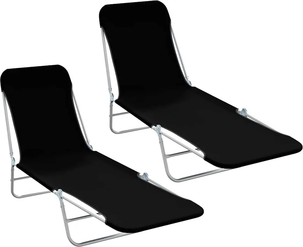 vidaXL 2 db fekete összecsukható acél és szövet napozóágy