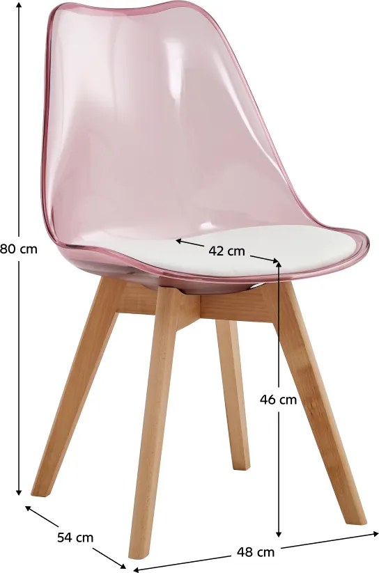 Szék, átlátszó rózsaszín, akril/ekobőr/bükk, BALI 2 NEW