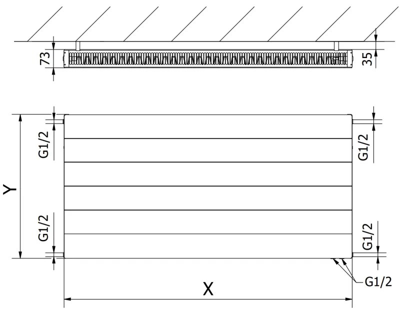 Mexen CVL21 Line, panelradiátor 500 x 600 mm, alsó csatlakozás, 605 W, antracit, W621L-050-060-66