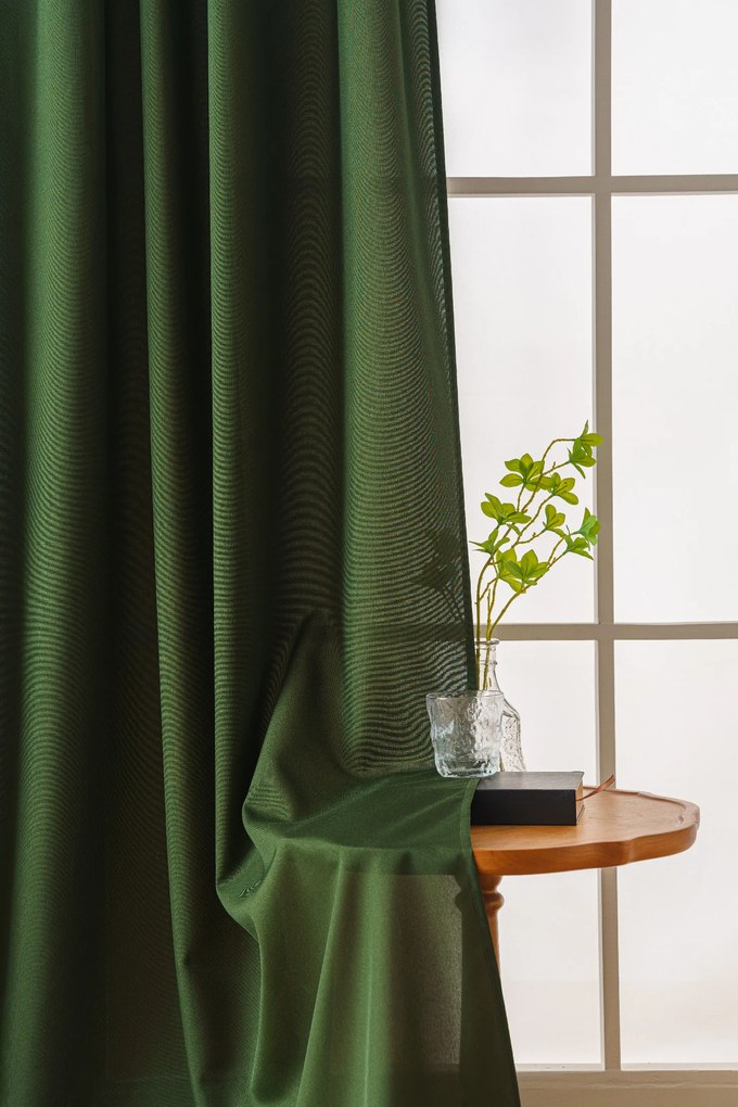 Függöny OXFORD LIGHT 140x250 cm, sötétzöld Felfüggesztés: Hullámos sínszalag