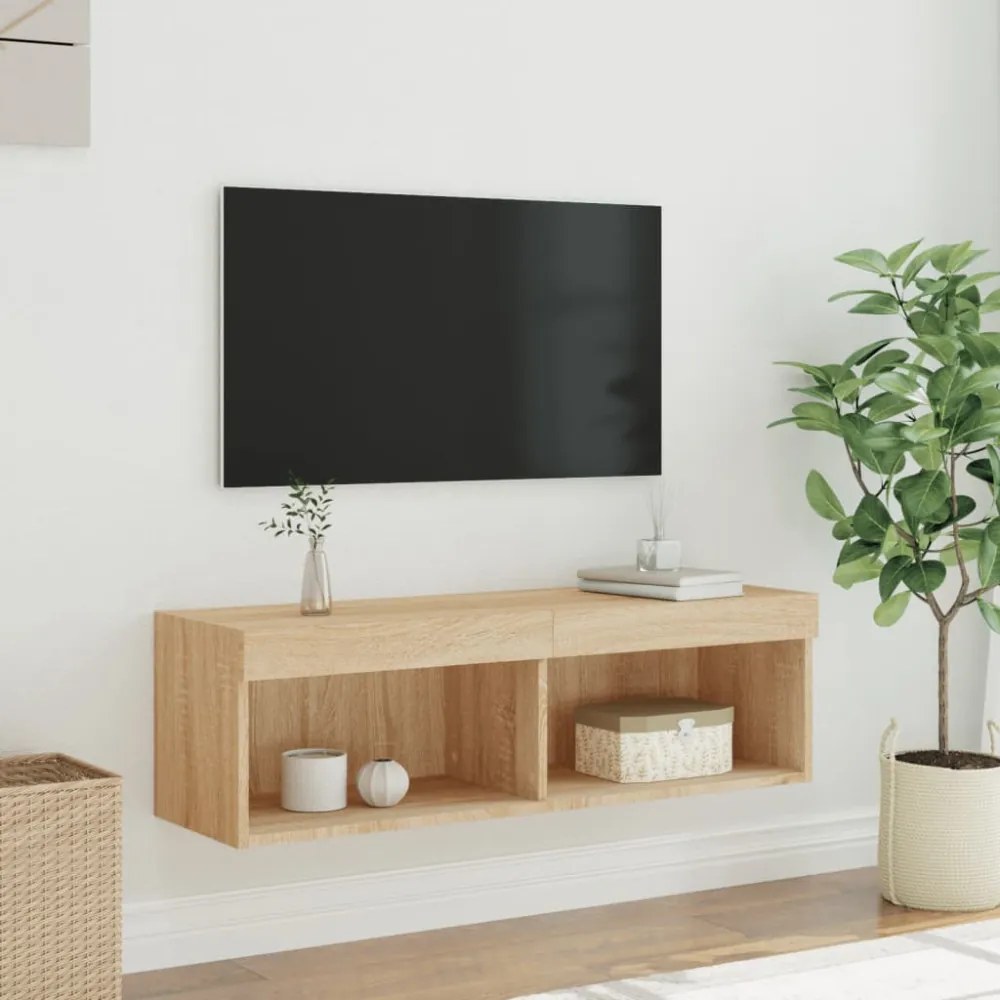 sonoma tölgy színű TV-szekrény LED-világítással 100x30x30 cm