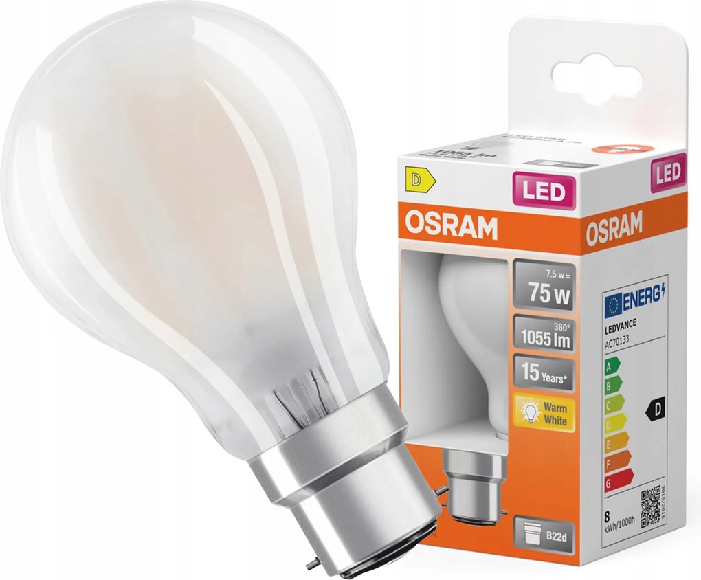 Led izzó A60 B22d 7.5W 75W 1055lm 2700K Retrofit Classic Osram
