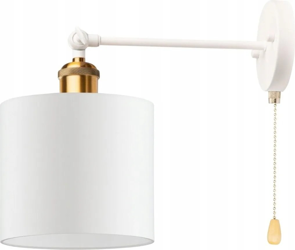 Antic Brass állítható fém fali lámpa fehér, Deluxe lánccal