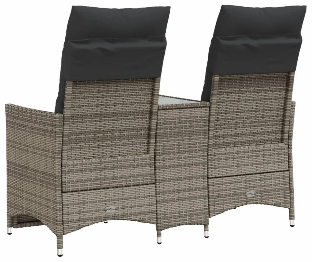 2 személyes szürke polyrattan dönthető kerti kanapé asztallal