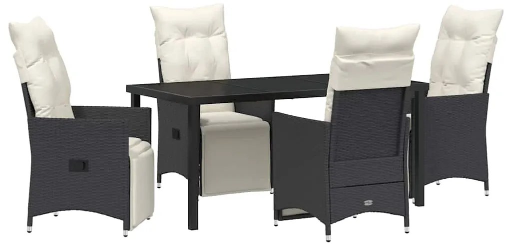 vidaXL Kert étkező szett párnával 5 pcs Fekete polirattan