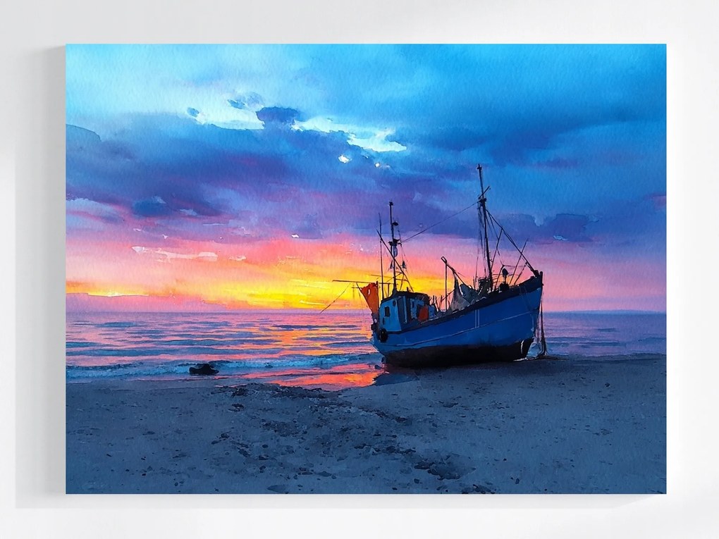 Vászonkép Canvas Tájkép Tenger Tengerpart Hajó Napnyugta 80x60