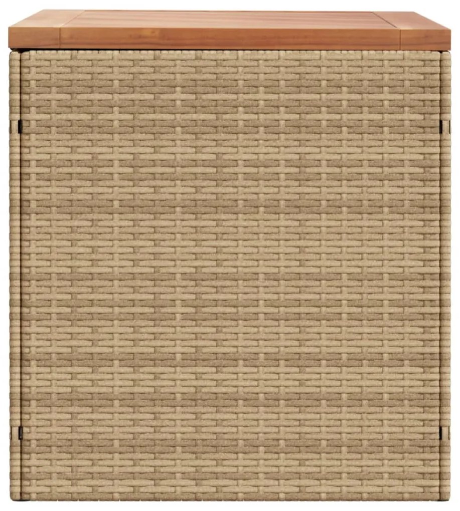 bézs polyrattan és akácfa kerti tárolóláda 110 x 50 x 54 cm