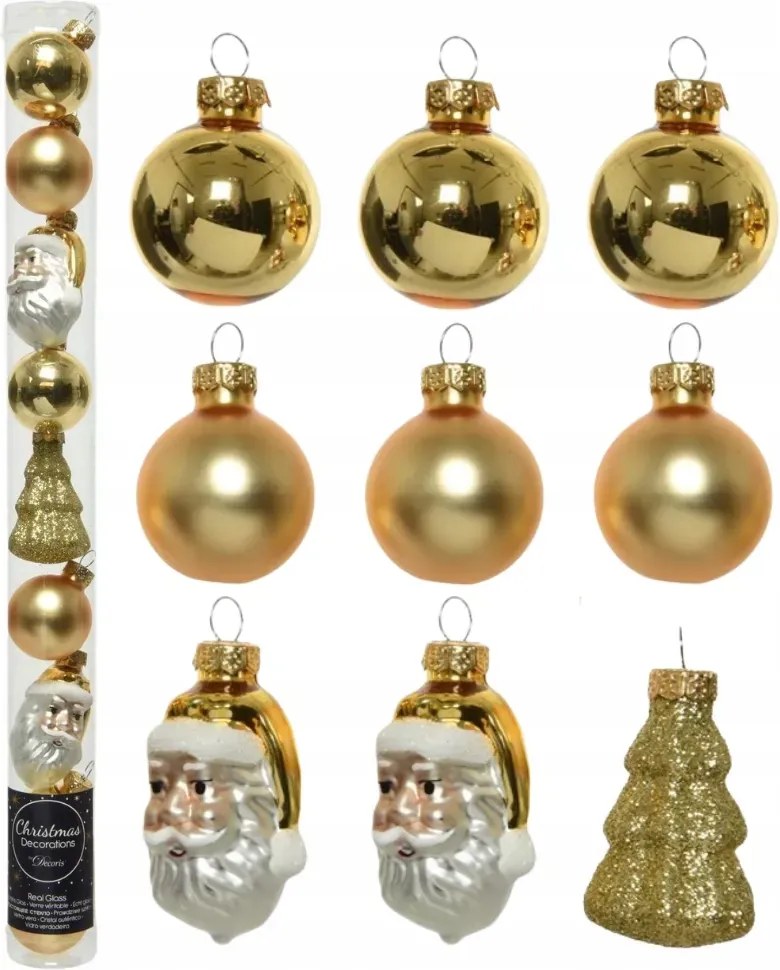 Üveg karácsonyfa gömbök Mikulás karácsonyfa 9db Arany karácsonyfa