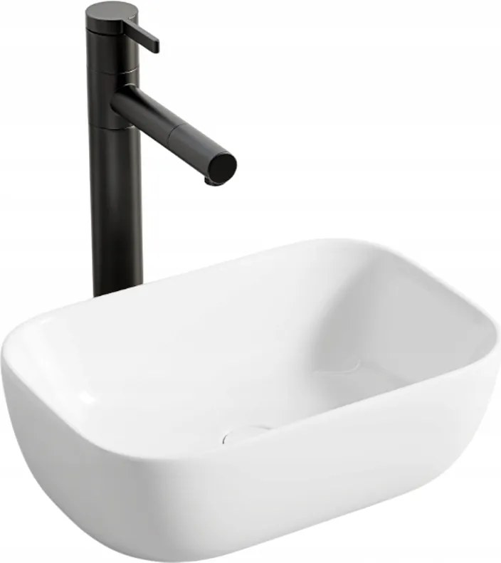 Mosdókagyló Asztali Kerámia Felállítható Fehér Téglalap Alakú Fényes 37 x 25,5CM