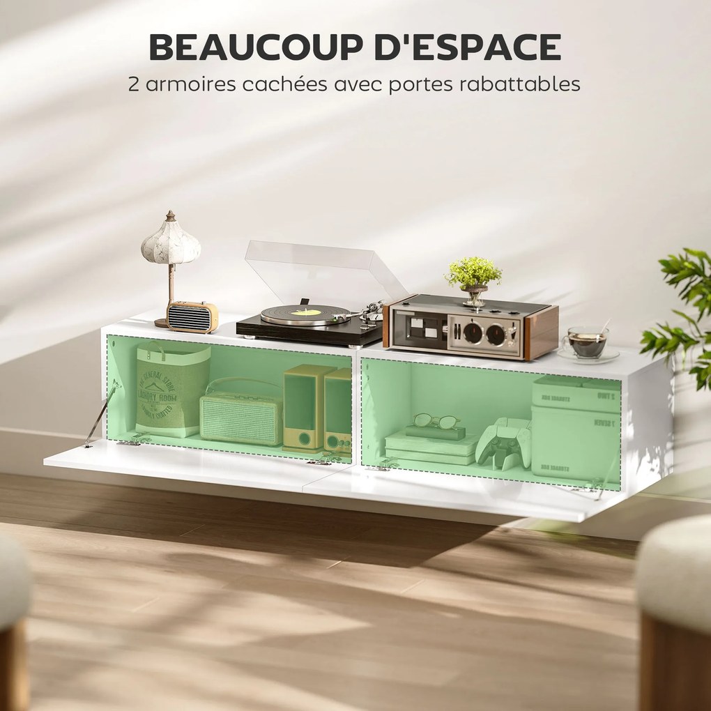 HOMCOM F Floating TV Állvány Fali TV Kábel 45 55 65 Hüvelyk TV-khez 2 Ajtóval, Fali TV Állvány Nappaliba és Hálószobába, 140 x 33 x 29,8 cm, Fehér | A