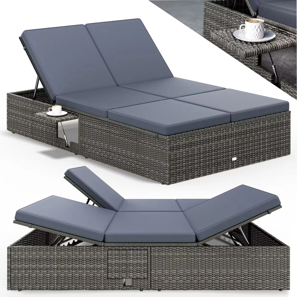 Deuba Kerti rattan ágy 200x115 cm szürke - antracit párnák